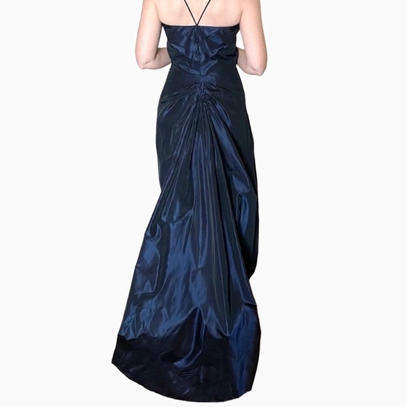 Vera Wang Vintage Black Blue Taffeta Gown Size 8 Fits 4 Formal Dress - Picture 3 of 13